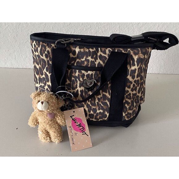 Betsey Johnson LBADIE Leopard Print Crossbody Tote Bag W/Teddy Bear Charm NEW - Picture 1 of 12